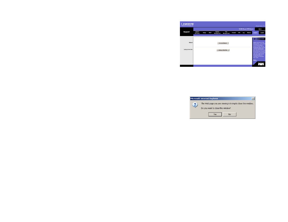 Support tab, Logout tab | Linksys RV016 User Manual | Page 92 / 127