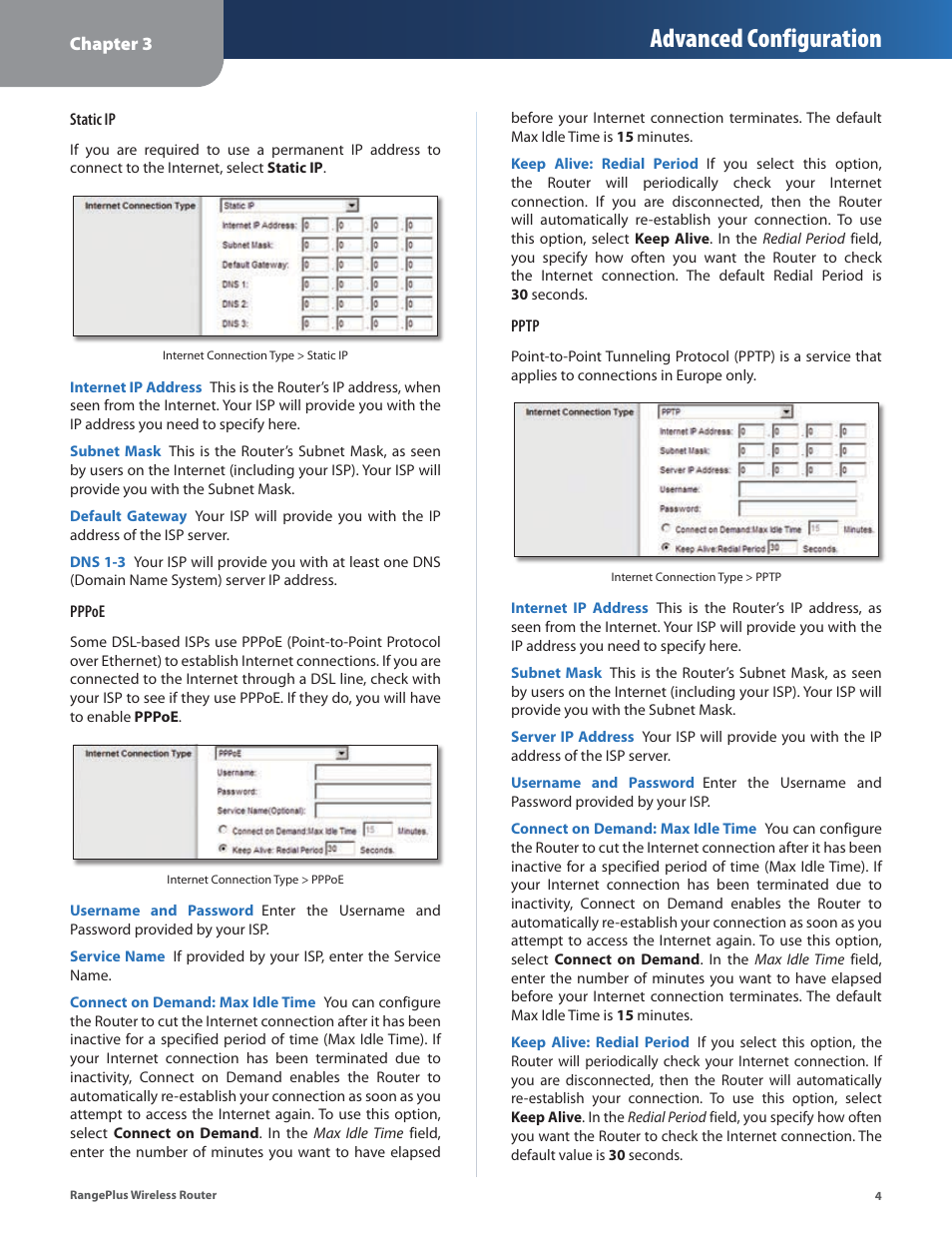 Advanced configuration | Linksys RangePlus WRT100 User Manual | Page 8 / 37
