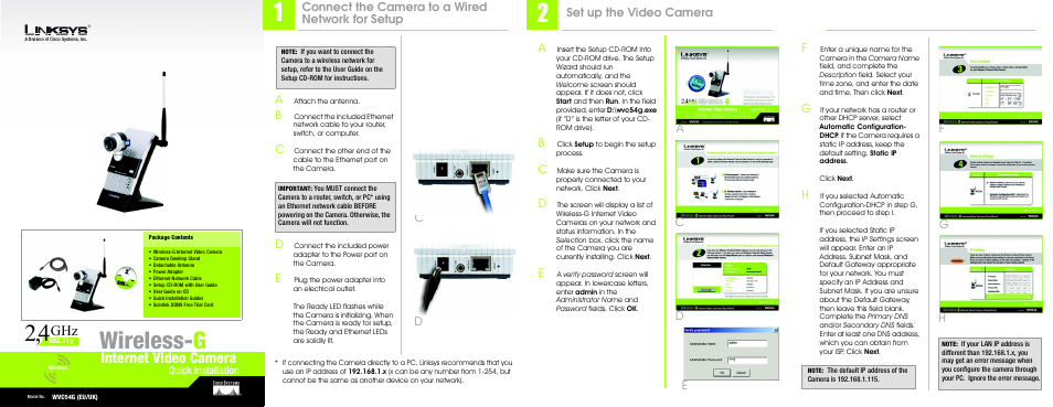 Linksys WIRELESS-G WVC54G User Manual | 2 pages