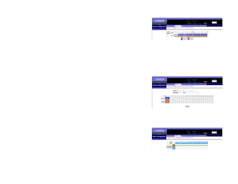 Switch conf. (configuration) tab - vlan, Switch conf. (configuration) tab - vlan port | Linksys SRW2016 User Manual | Page 33 / 73