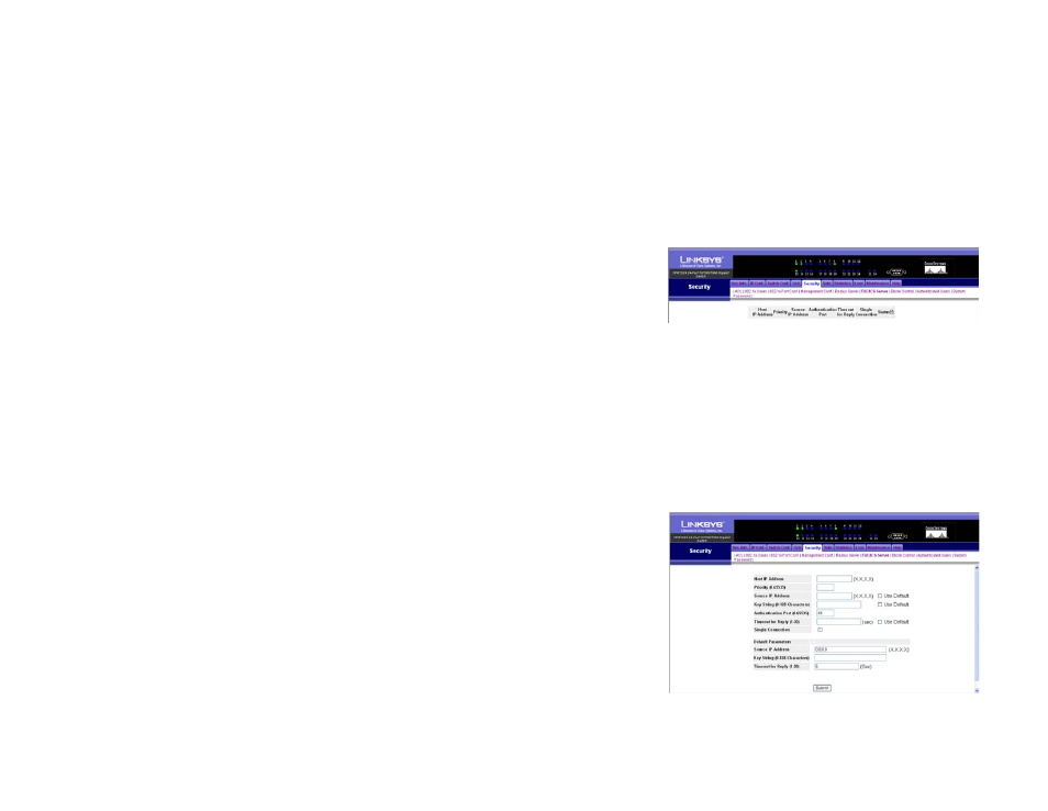 Security tab - tacacs server | Linksys SRW2016 User Manual | Page 42 / 73