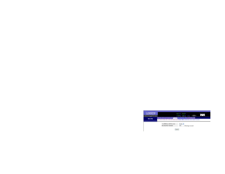 Security tab - storm control | Linksys SRW2016 User Manual | Page 43 / 73