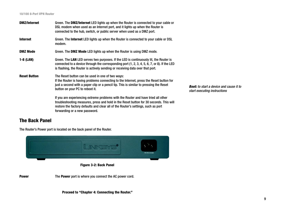 The back panel | Linksys RV082 User Manual | Page 18 / 105