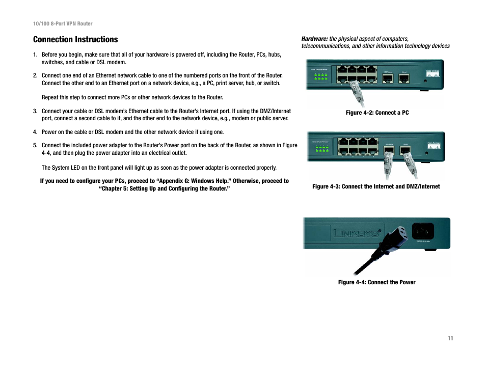 Connection instructions | Linksys RV082 User Manual | Page 20 / 105