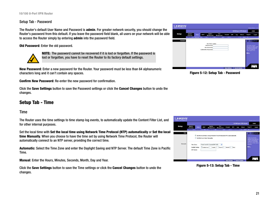 Setup tab - time | Linksys RV082 User Manual | Page 30 / 105
