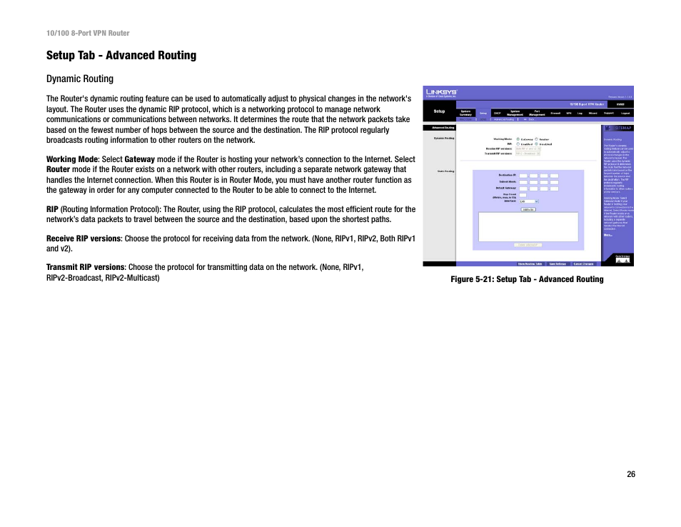 Setup tab - advanced routing | Linksys RV082 User Manual | Page 35 / 105