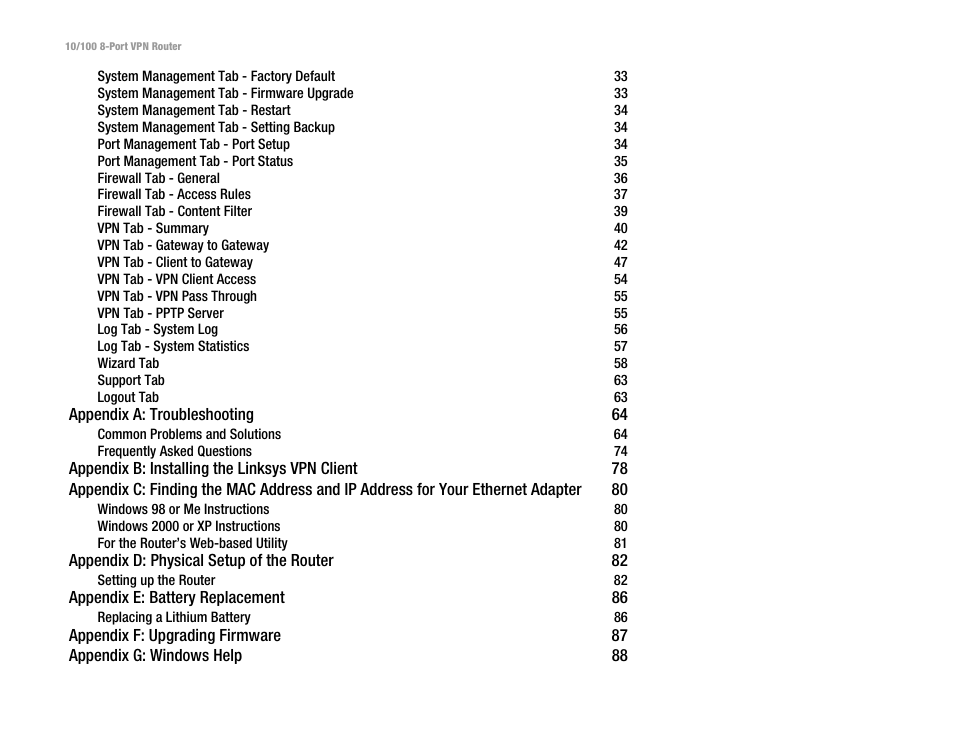 Linksys RV082 User Manual | Page 4 / 105