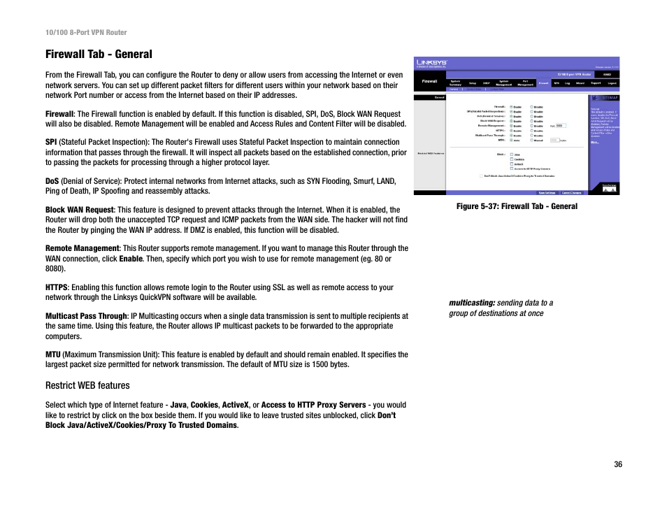 Firewall tab - general | Linksys RV082 User Manual | Page 45 / 105