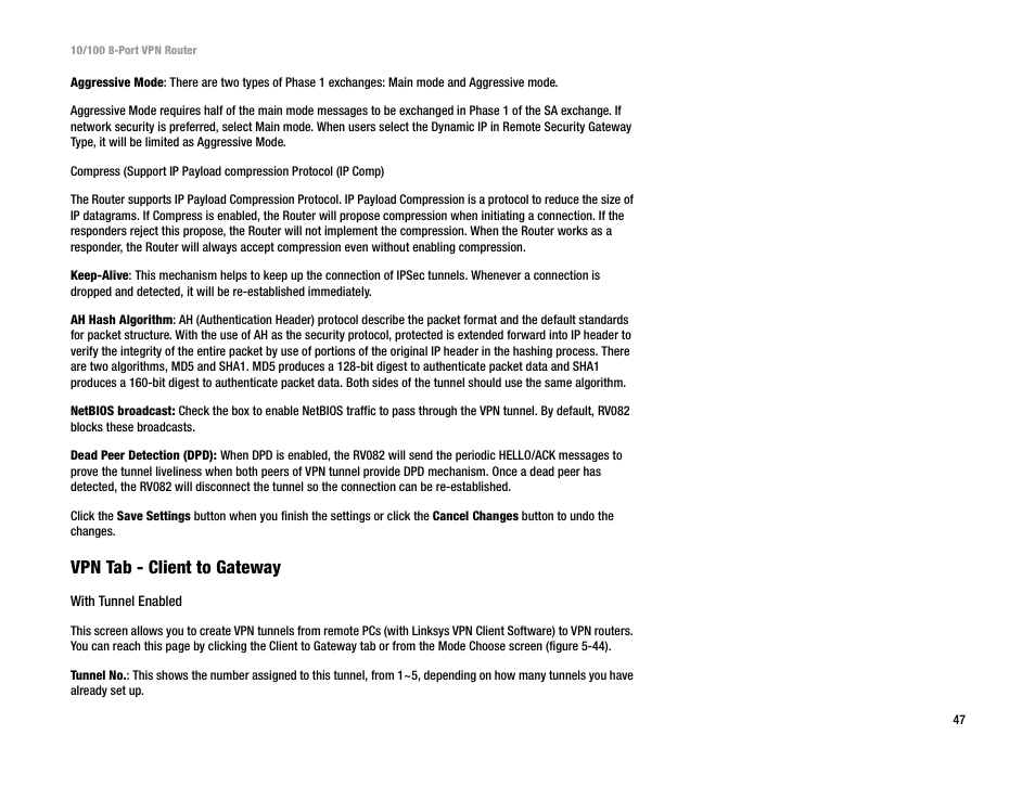 Vpn tab - client to gateway | Linksys RV082 User Manual | Page 56 / 105