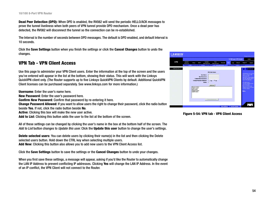 Vpn tab - vpn client access | Linksys RV082 User Manual | Page 63 / 105