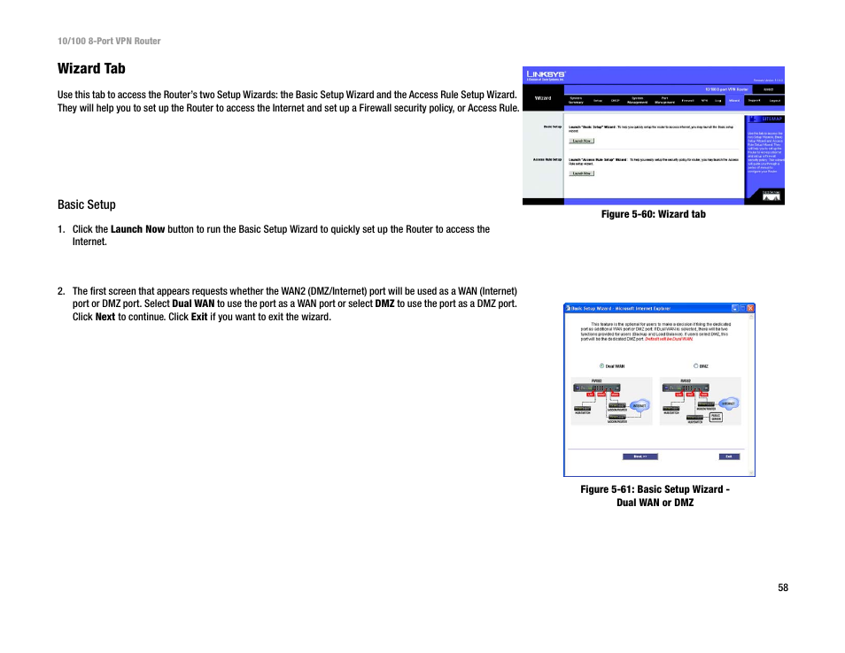 Wizard tab | Linksys RV082 User Manual | Page 67 / 105