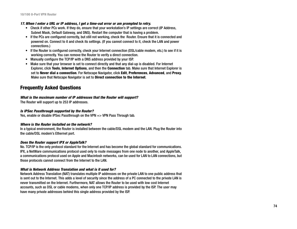 Frequently asked questions | Linksys RV082 User Manual | Page 83 / 105