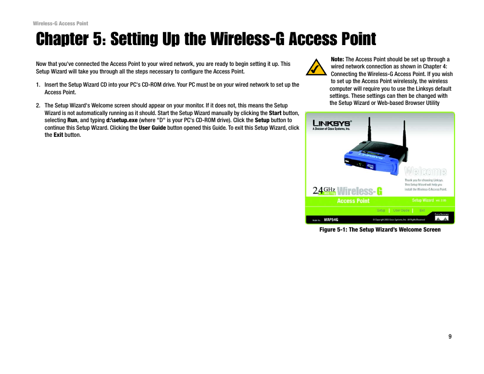 Chapter 5: setting up the wireless-g access point | Linksys WAP54G v2 User Manual | Page 15 / 59