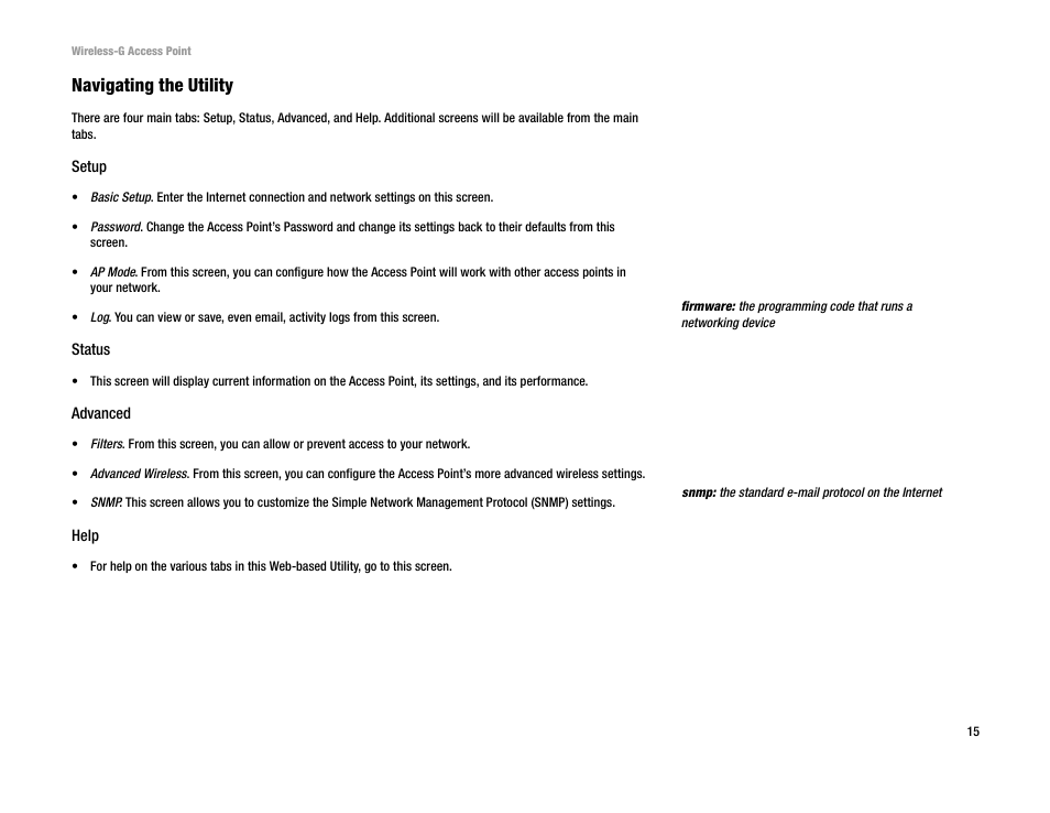 Navigating the utility | Linksys WAP54G v2 User Manual | Page 21 / 59