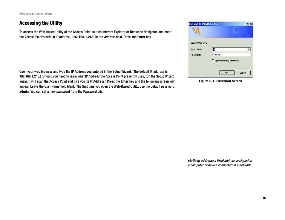 Accessing the utility | Linksys WAP54G v2 User Manual | Page 22 / 59
