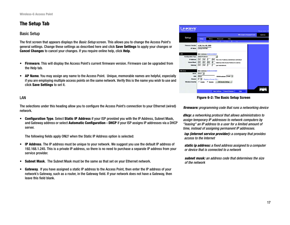 The setup tab | Linksys WAP54G v2 User Manual | Page 23 / 59
