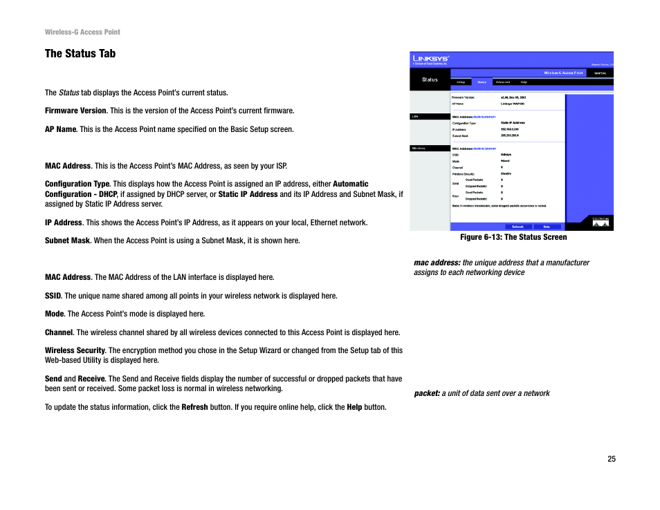 The status tab | Linksys WAP54G v2 User Manual | Page 31 / 59