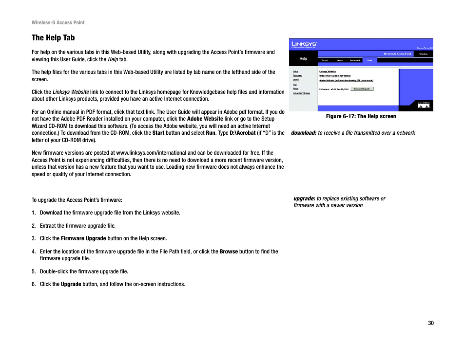 The help tab | Linksys WAP54G v2 User Manual | Page 36 / 59