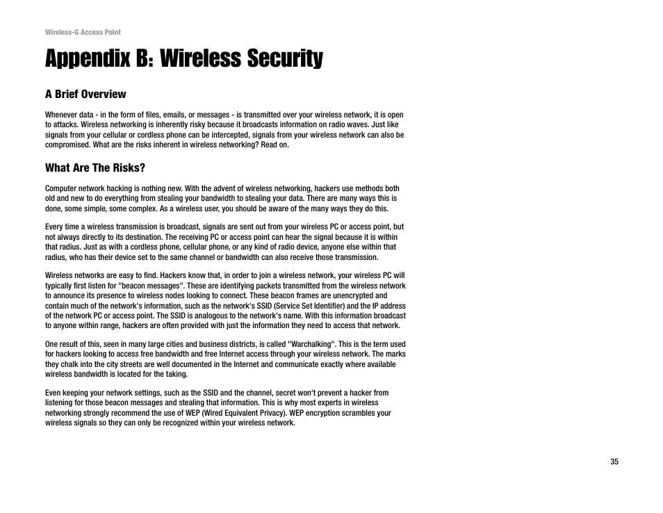 Appendix b: wireless security | Linksys WAP54G v2 User Manual | Page 41 / 59