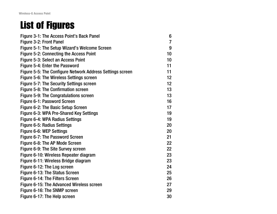 List of figures | Linksys WAP54G v2 User Manual | Page 5 / 59