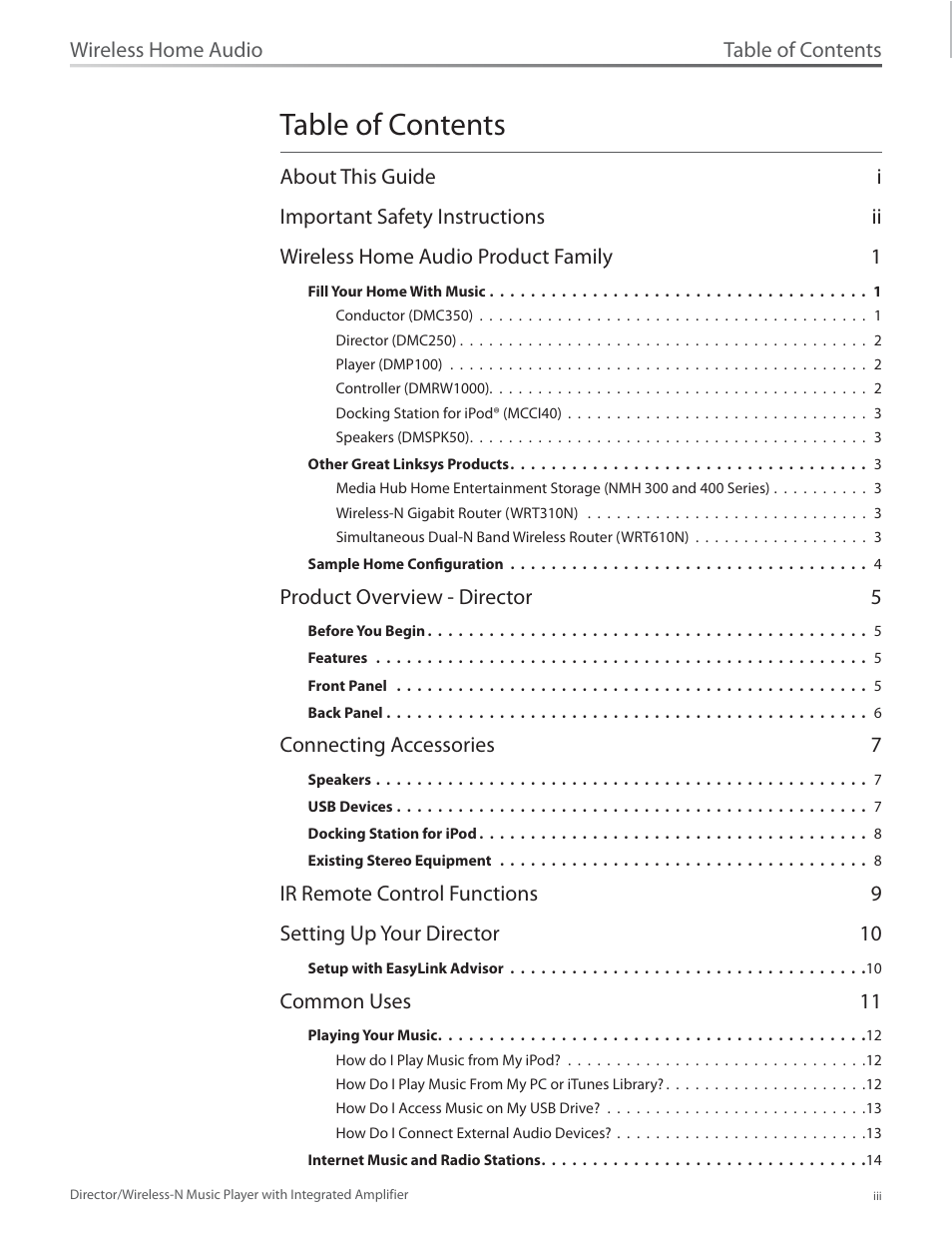 Linksys Director / Wireless-N Music Player DMC250 User Manual | Page 4 / 73