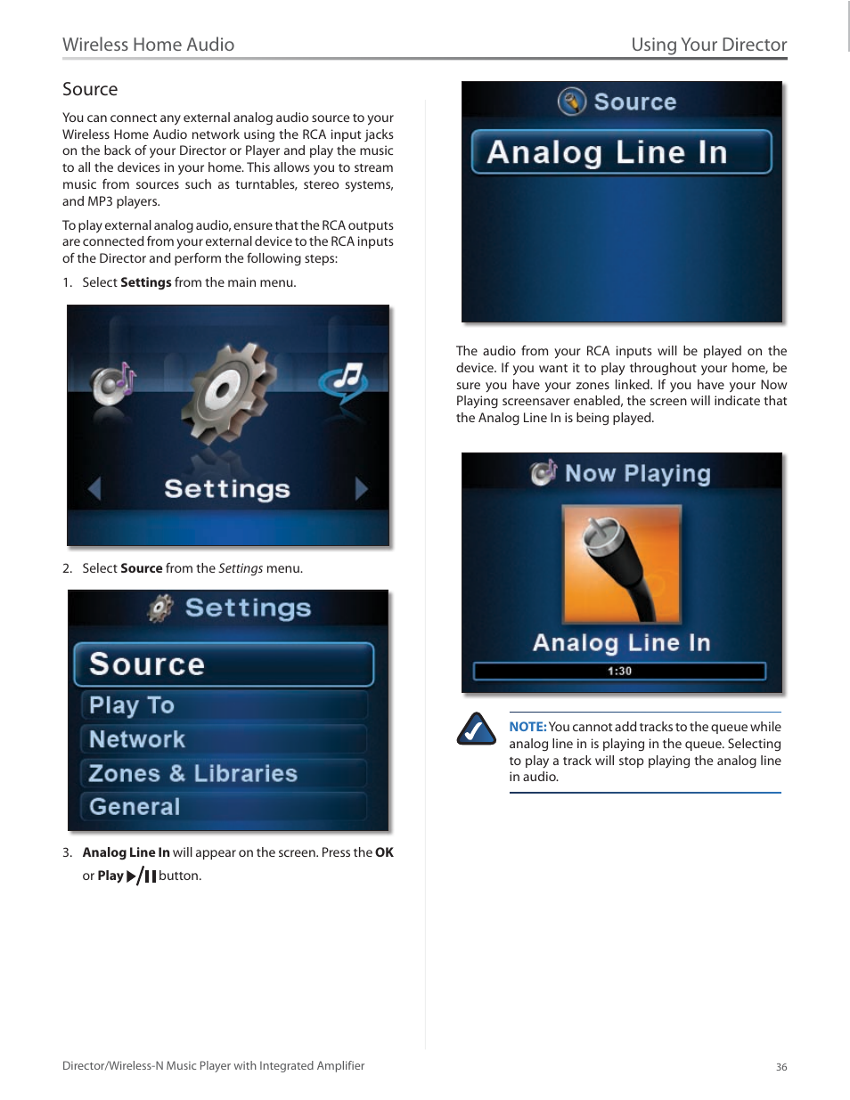 Source, Using your director, Wireless home audio source | Linksys Director / Wireless-N Music Player DMC250 User Manual | Page 43 / 73