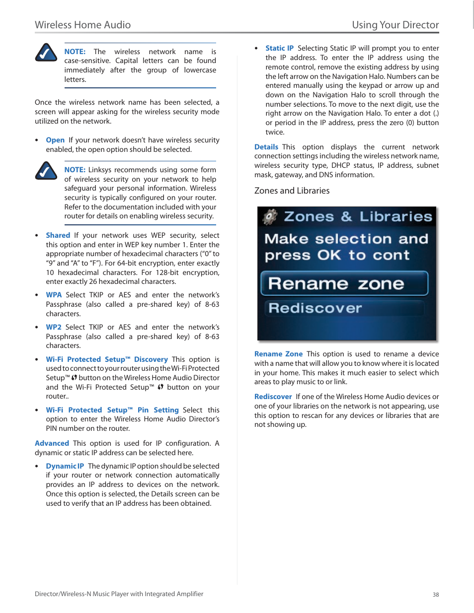 Using your director, Wireless home audio | Linksys Director / Wireless-N Music Player DMC250 User Manual | Page 45 / 73