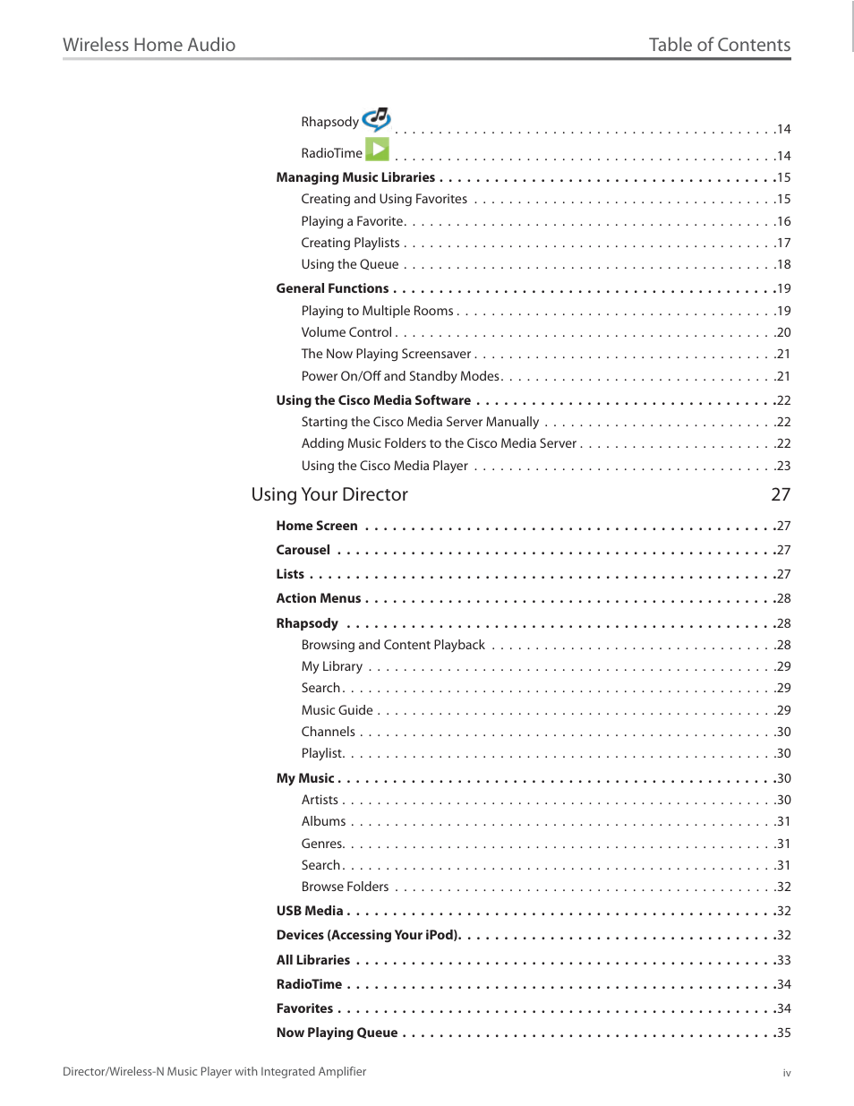 Linksys Director / Wireless-N Music Player DMC250 User Manual | Page 5 / 73