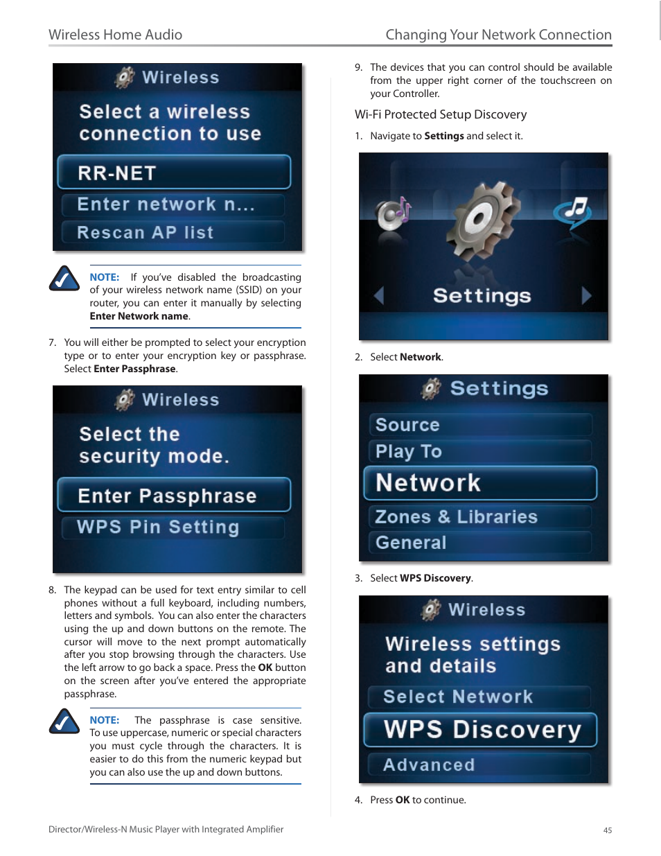 Changing your network connection, Wireless home audio | Linksys Director / Wireless-N Music Player DMC250 User Manual | Page 52 / 73