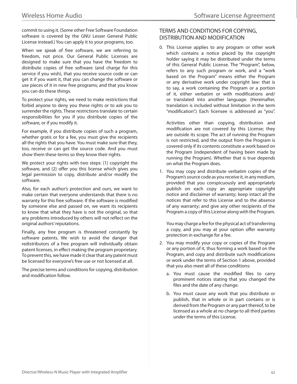 Software license agreement, Wireless home audio | Linksys Director / Wireless-N Music Player DMC250 User Manual | Page 69 / 73