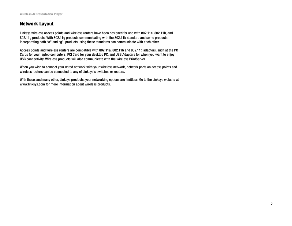 Network layout | Linksys WPG54G User Manual | Page 11 / 56