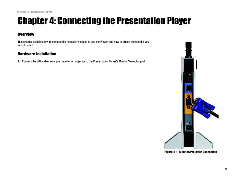Chapter 4: connecting the presentation player | Linksys WPG54G User Manual | Page 15 / 56