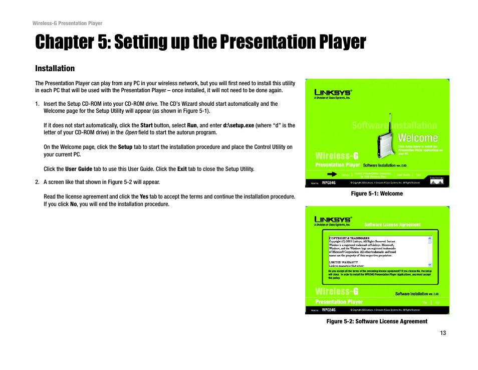 Chapter 5: setting up the presentation player | Linksys WPG54G User Manual | Page 19 / 56