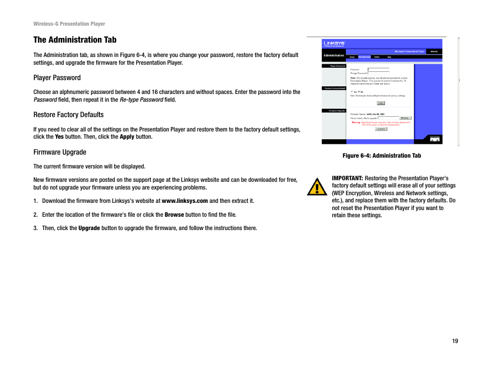 The administration tab | Linksys WPG54G User Manual | Page 25 / 56