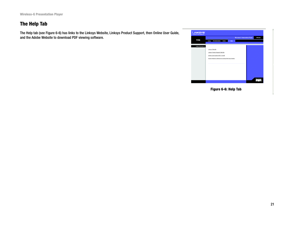 The help tab | Linksys WPG54G User Manual | Page 27 / 56