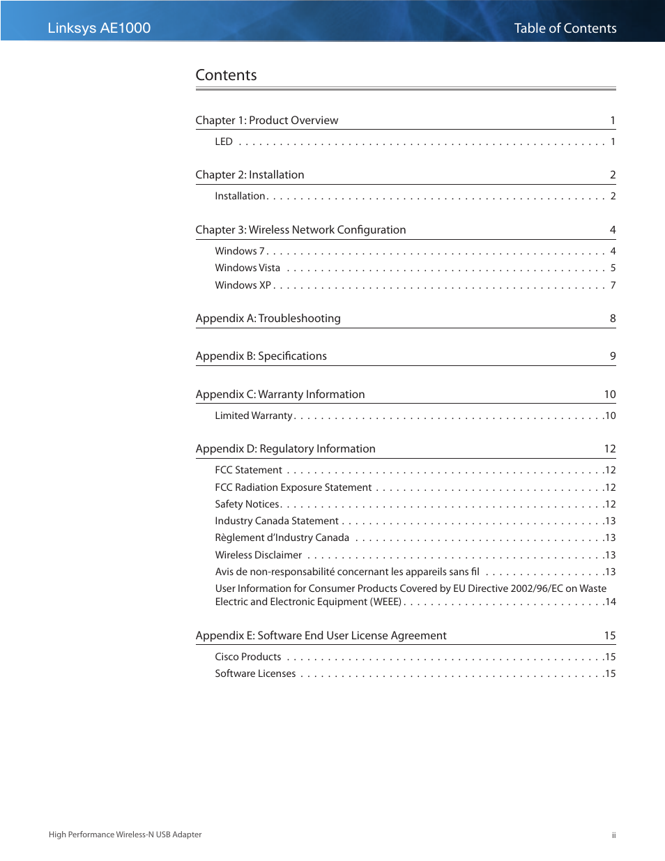 Linksys AE1000 User Manual | Page 2 / 31