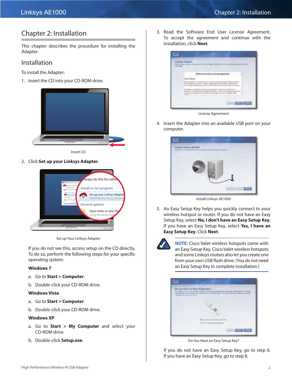Chapter 2: installation, Installation, Installation 2 | Linksys AE1000 User Manual | Page 4 / 31