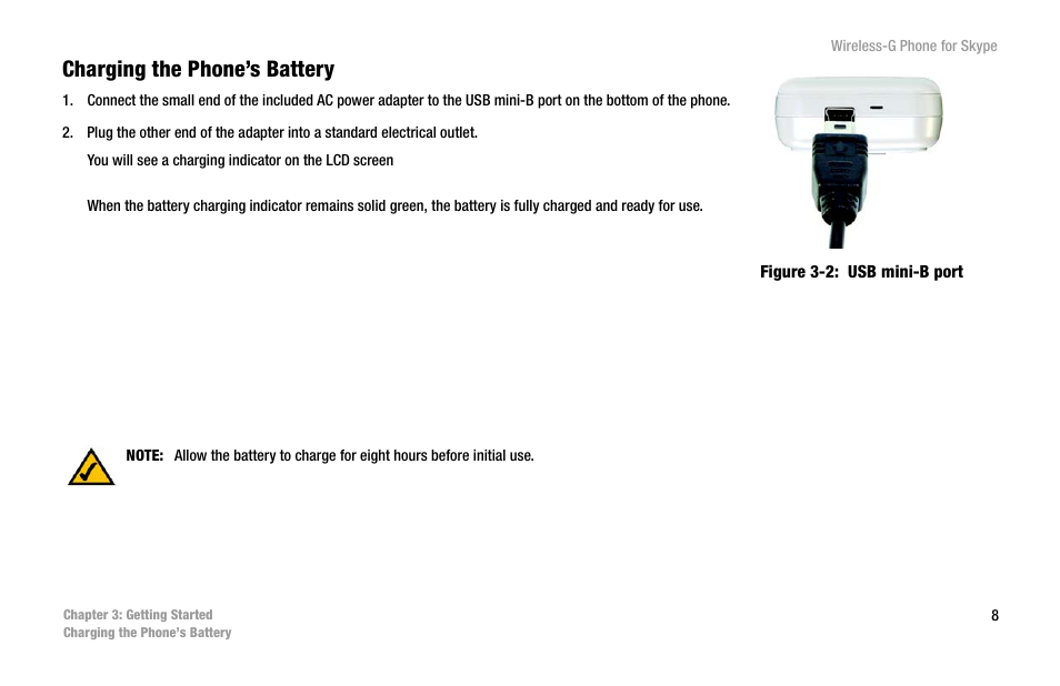 Charging the phone’s battery | Linksys iPhone WIP320 User Manual | Page 15 / 81