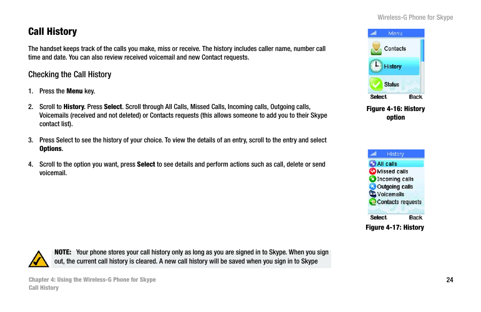 Call history | Linksys iPhone WIP320 User Manual | Page 31 / 81