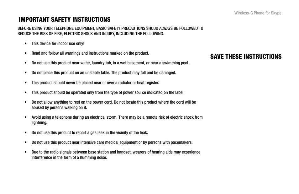 Important safety instructions, Save these instructions | Linksys iPhone WIP320 User Manual | Page 4 / 81