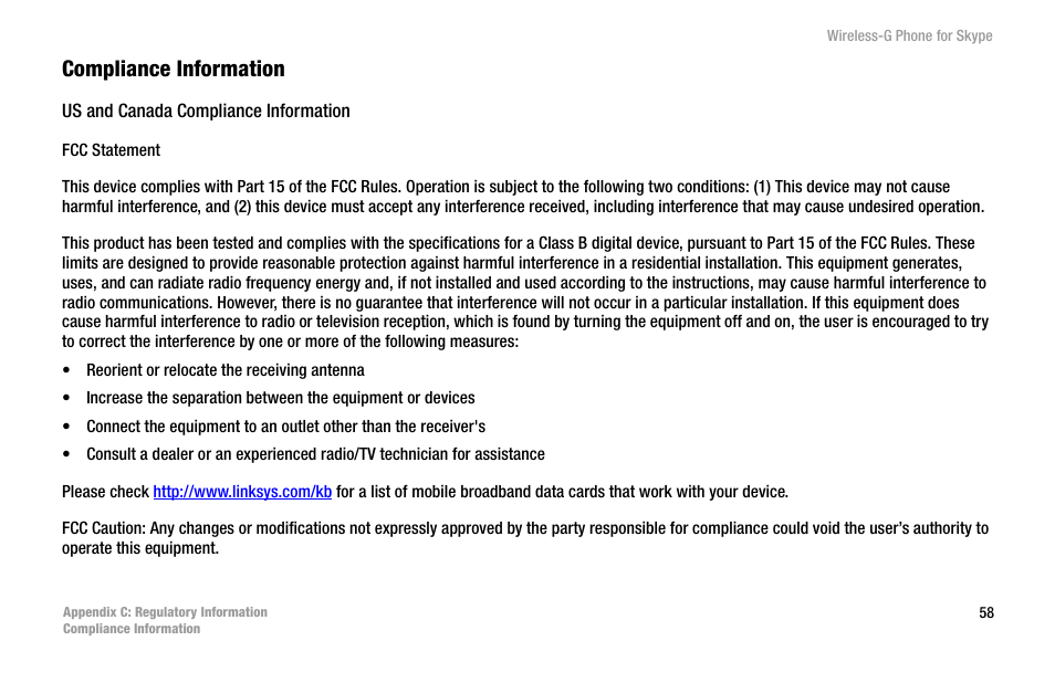 Compliance information | Linksys iPhone WIP320 User Manual | Page 65 / 81