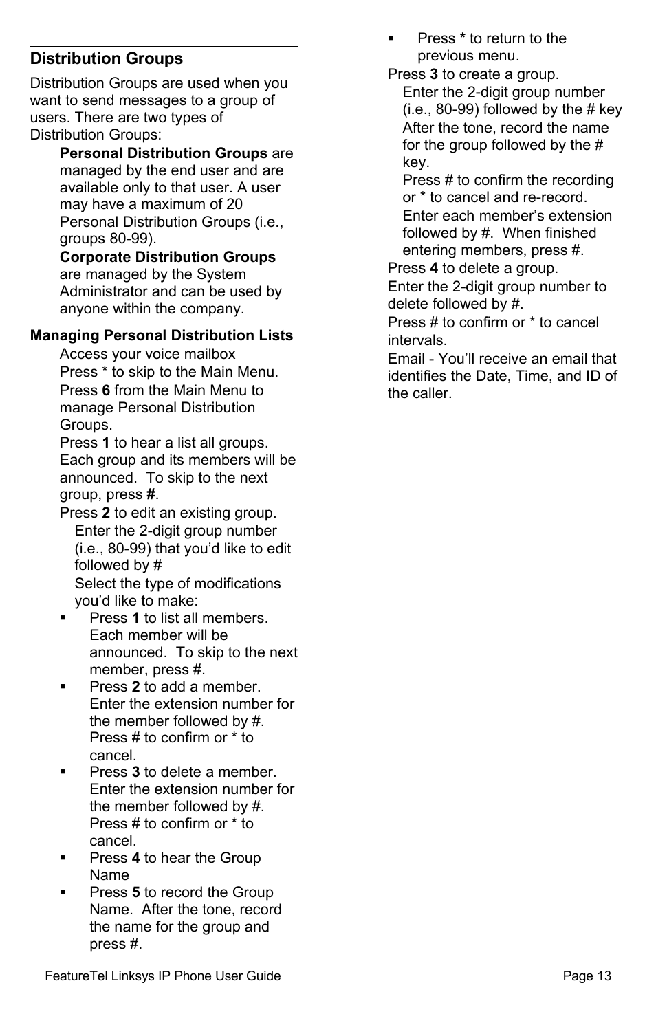Distribution groups, Managing personal distribution lists | Linksys SPA941/SPA942 User Manual | Page 13 / 14