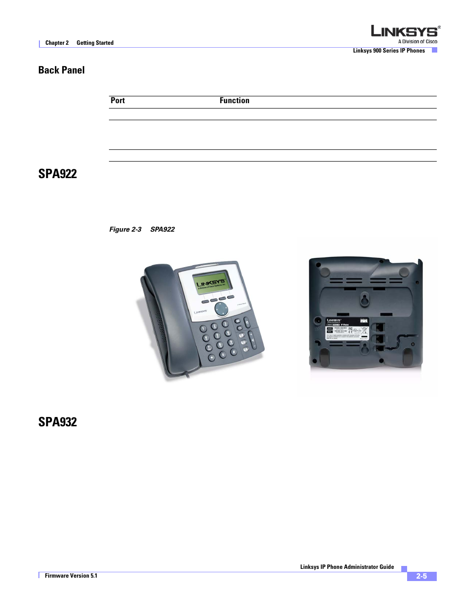 Back panel, Spa922, Spa932 | Linksys SPA 900 User Manual | Page 28 / 165
