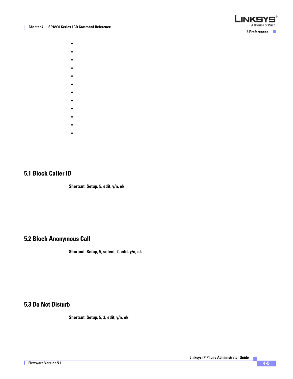 1 block caller id, 2 block anonymous call, 3 do not disturb | Linksys SPA 900 User Manual | Page 92 / 165