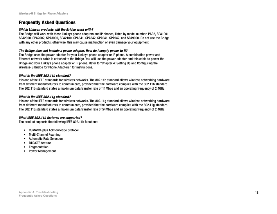 Frequently asked questions | Linksys WBP54G User Manual | Page 23 / 50