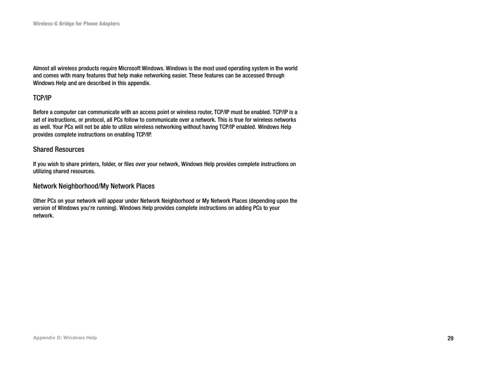 Appendix d: windows help | Linksys WBP54G User Manual | Page 34 / 50