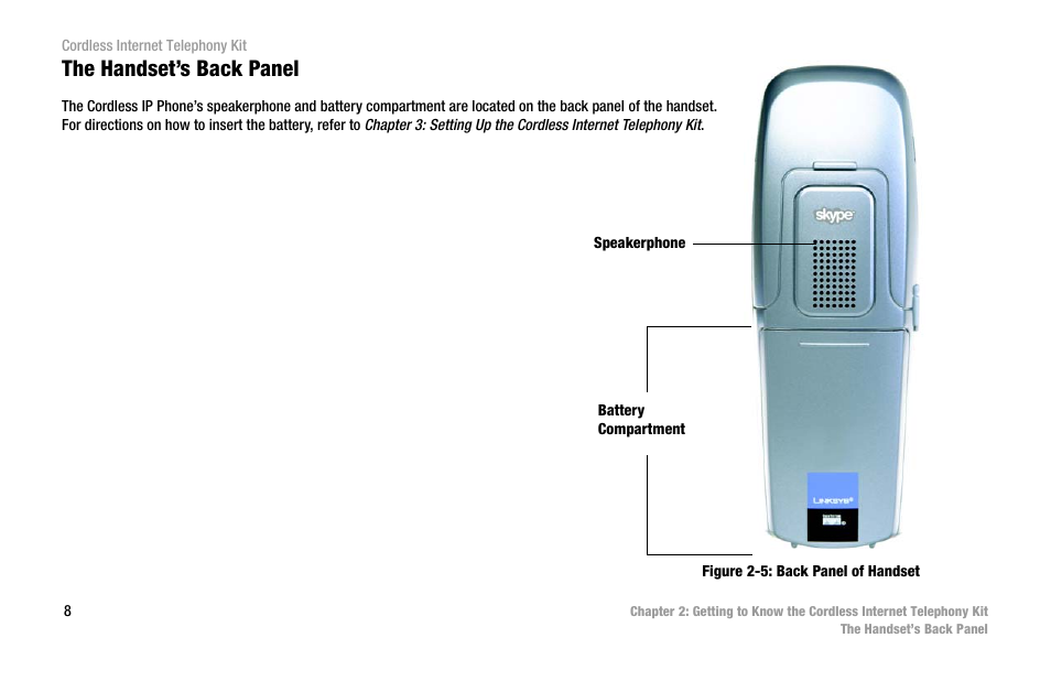 The handset’s back panel | Linksys CIT200 User Manual | Page 15 / 100