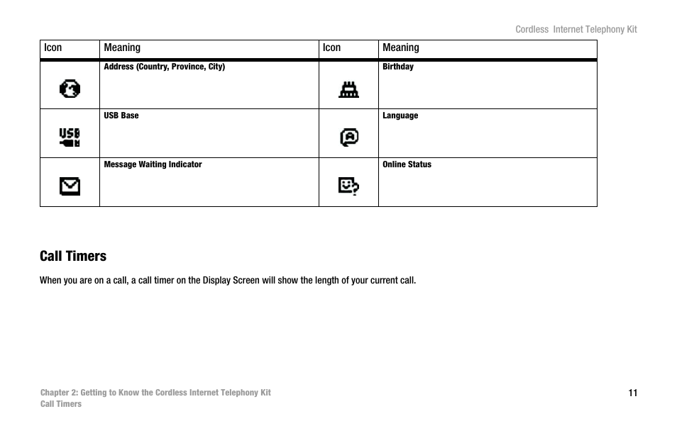 Call timers | Linksys CIT200 User Manual | Page 18 / 100