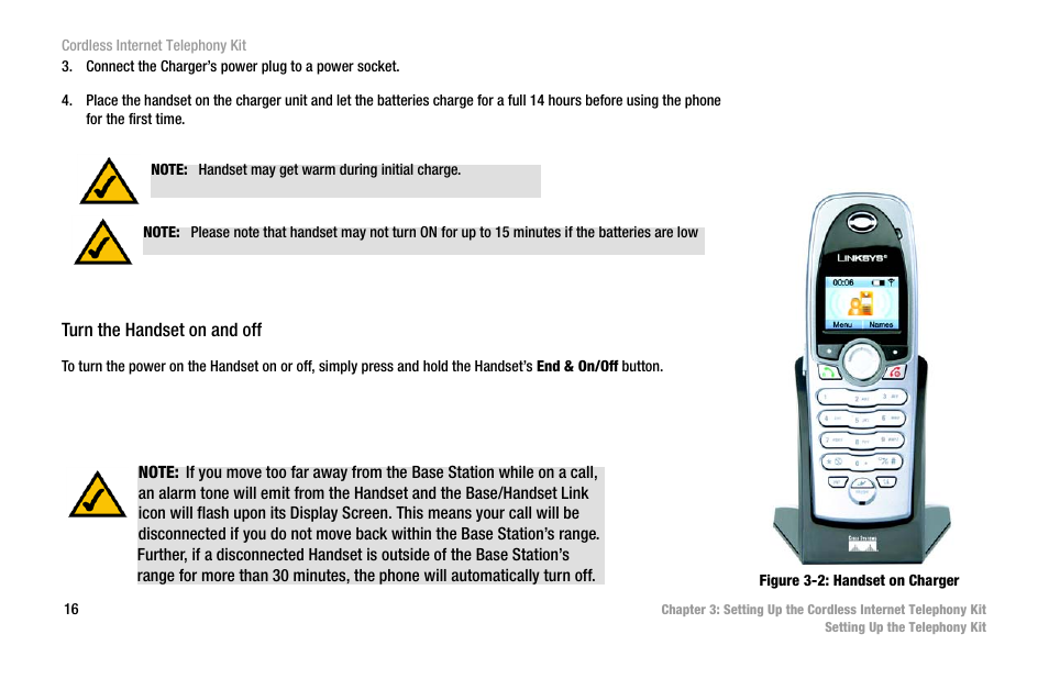 Figure 3-2: handset on charger | Linksys CIT200 User Manual | Page 23 / 100