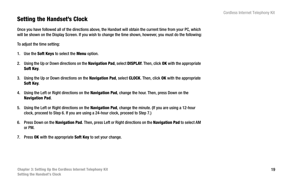 Setting the handset’s clock | Linksys CIT200 User Manual | Page 26 / 100
